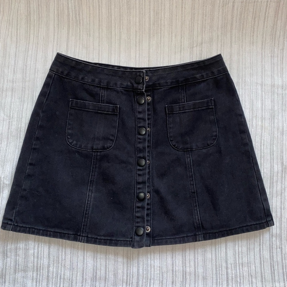 Cute Brandy Melville Gray Denim Front Button Skirt - Sz 27 Womens
